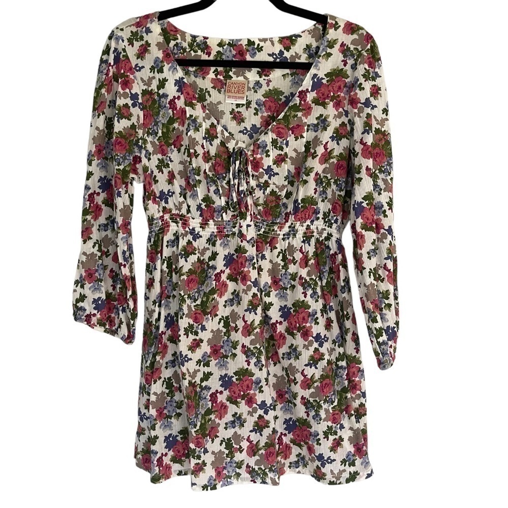 Canyon river floral long sleeve cinch waist blouse v-Neck top - Picture 1 of 10